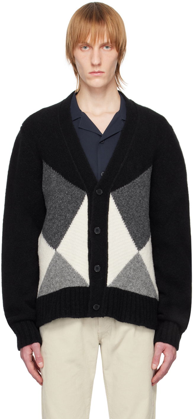 Pleteni pulover Officine Générale Intarsia-Knit Wool Cardigan Črna | S23MKNT302PRE