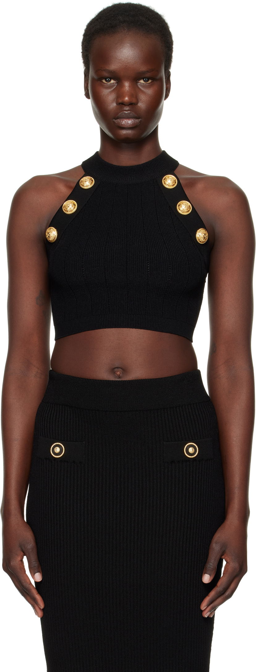 Krila Balmain Balmain Halterneck Knit Cropped Top Črna | EF1AB390KB07
