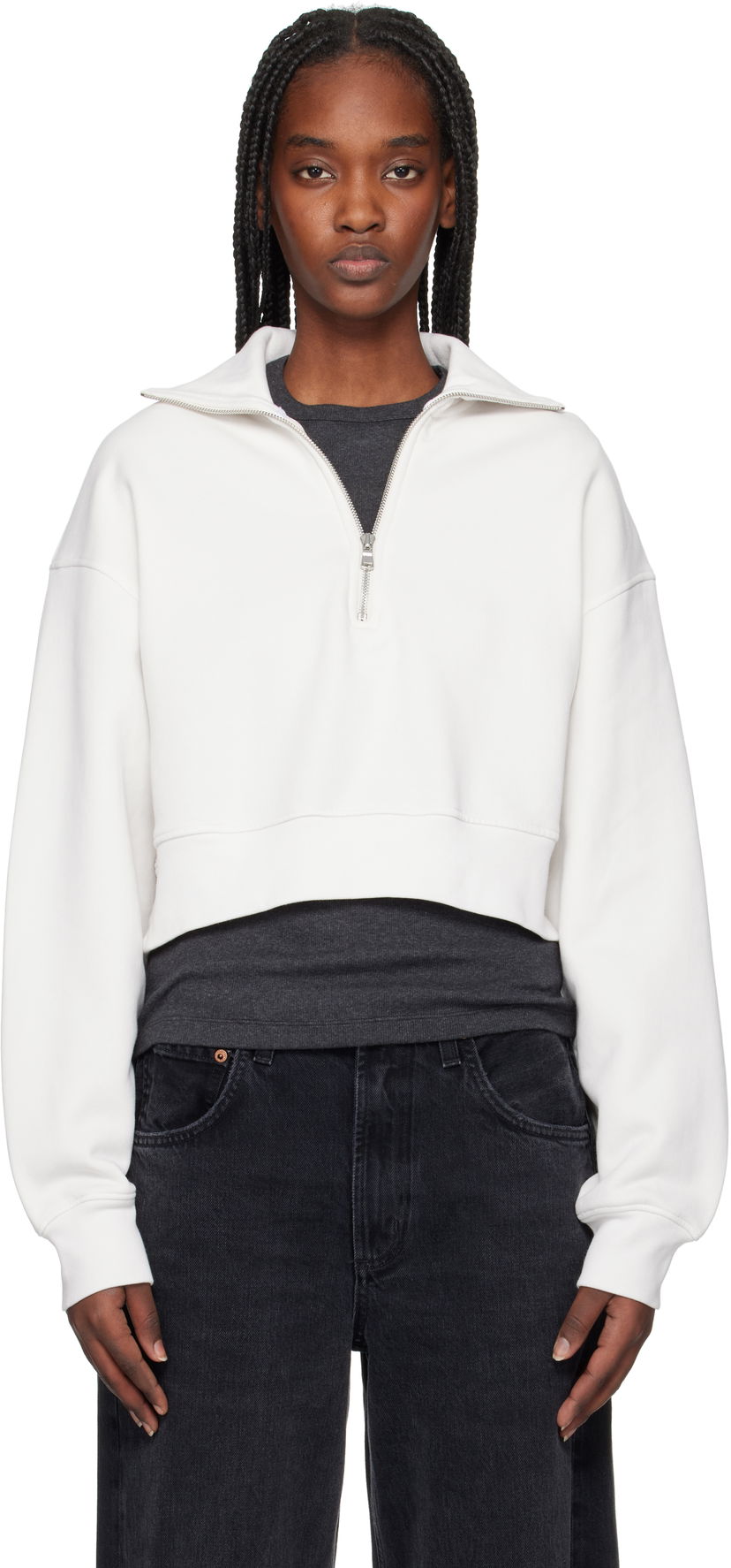 Pulover AGOLDE AGOLDE Bethan Cropped Quarter Zip Sweatshirt Bela | A7349-1697