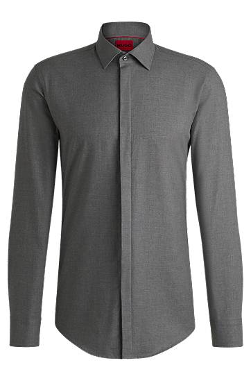 Srajce BOSS Slim-Fit Melange Cotton Shirt Siva | 50534882
