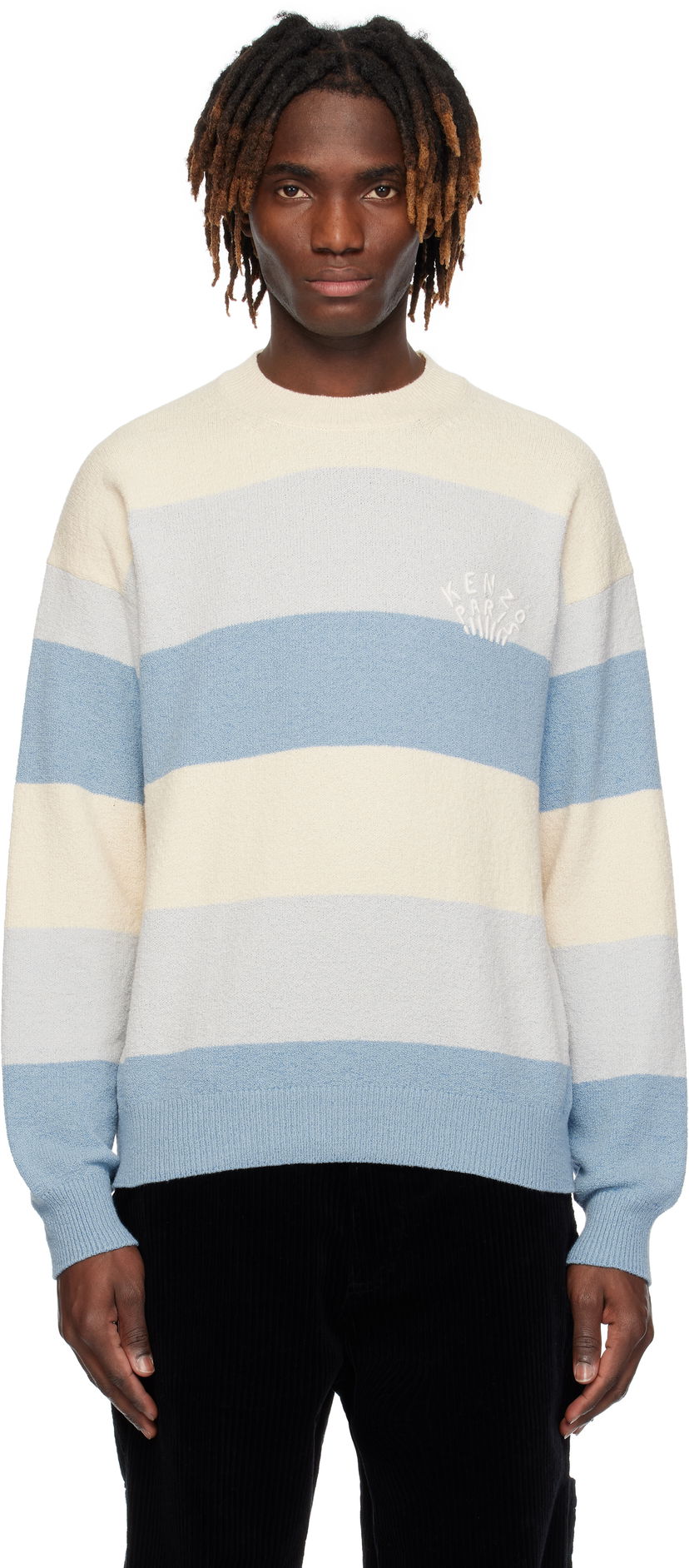 Pleteni pulover KENZO Kenzo Paris Embroidered Striped Sweater Modra | FF55PU7063CC