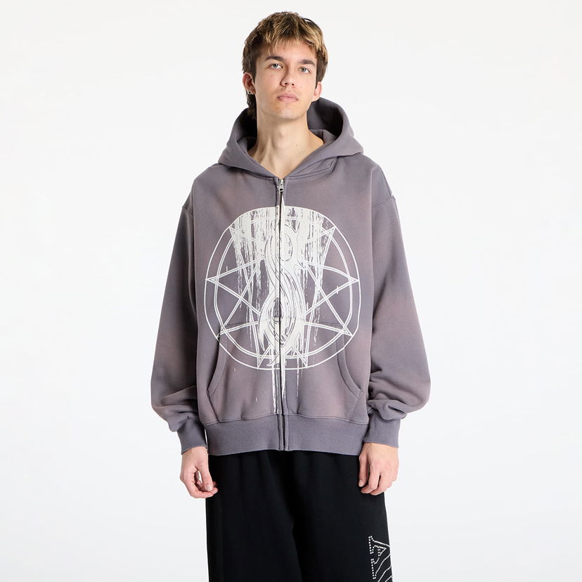 Pulover Pleasures PLEASURES x Slipknot Nonagram Zip Hoodie Siva | P25SK005 SMOKE