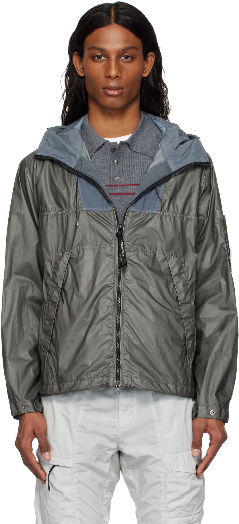 Vetrovka C.P. Company C.P. Company CS II Mixed Hooded Lens Jacket Siva | 18CMOW036A-110030G