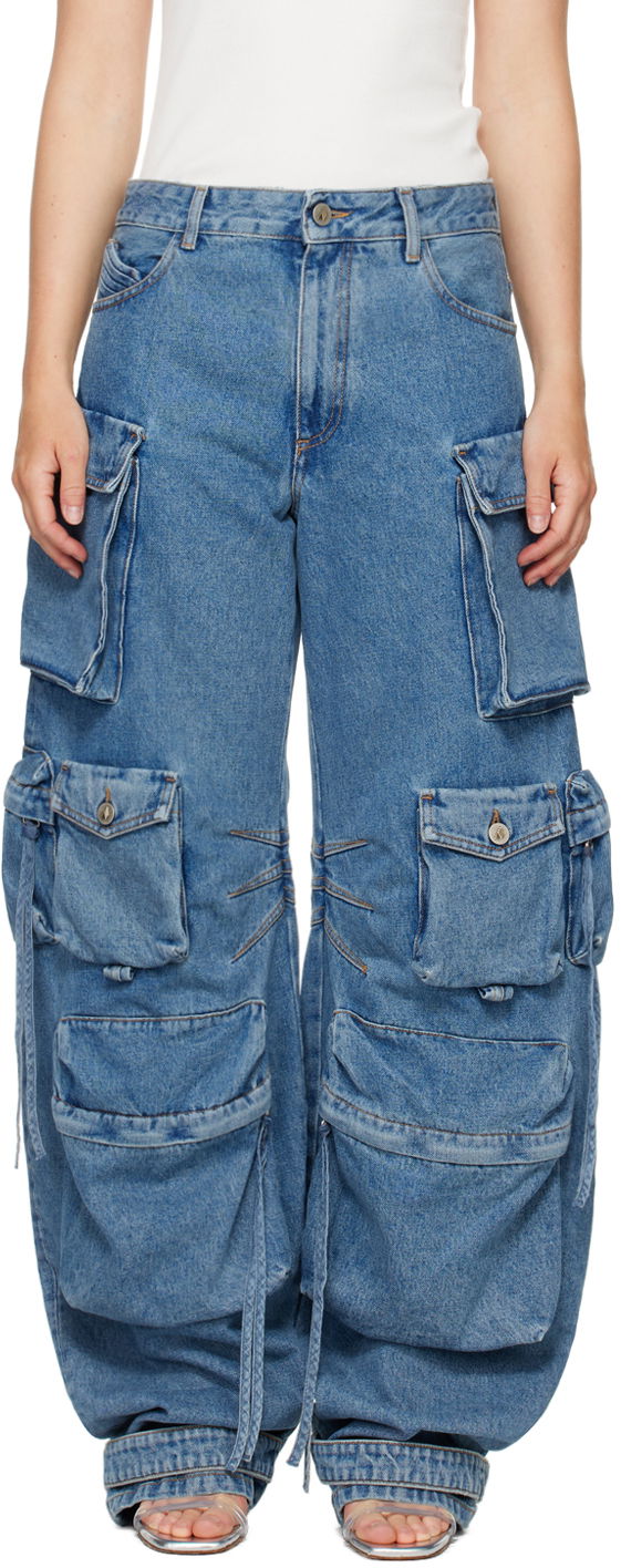 Kavbojke The Attico Attico Fern Cargo Wide-Leg Jeans Modra | 247WCP84 D049