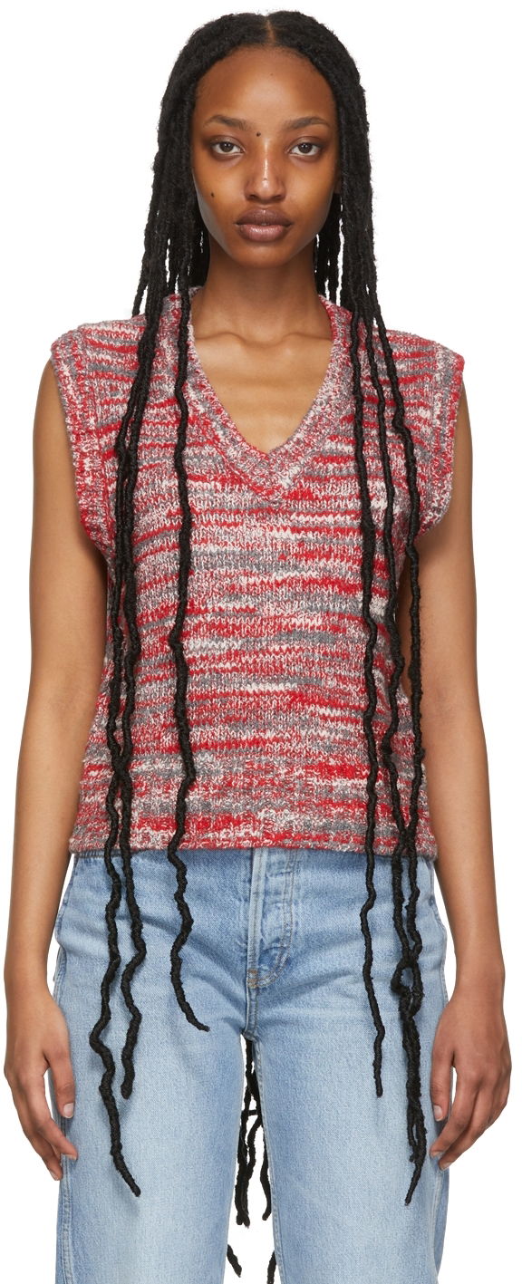 Pleteni pulover RE/DONE Striped Sweater Vest Rdeča | 569-10W6SWTV