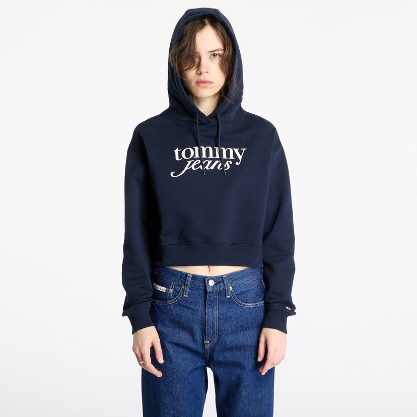 Pulover Tommy Hilfiger Tommy Jeans Relaxed Cropped Script Hoodie Mornarica | DW0DW20306 C1G