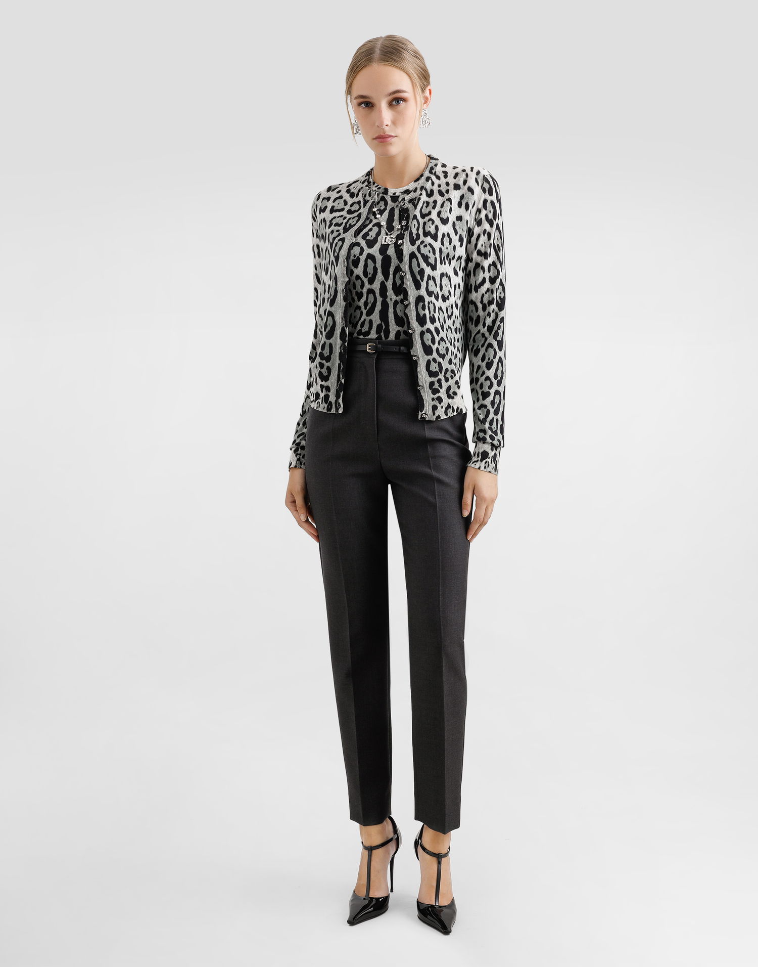 Majica brez rokavov Dolce & Gabbana Silk Tank Top With Leopard Print Siva | FXT04TJAHLAHI13N, 1