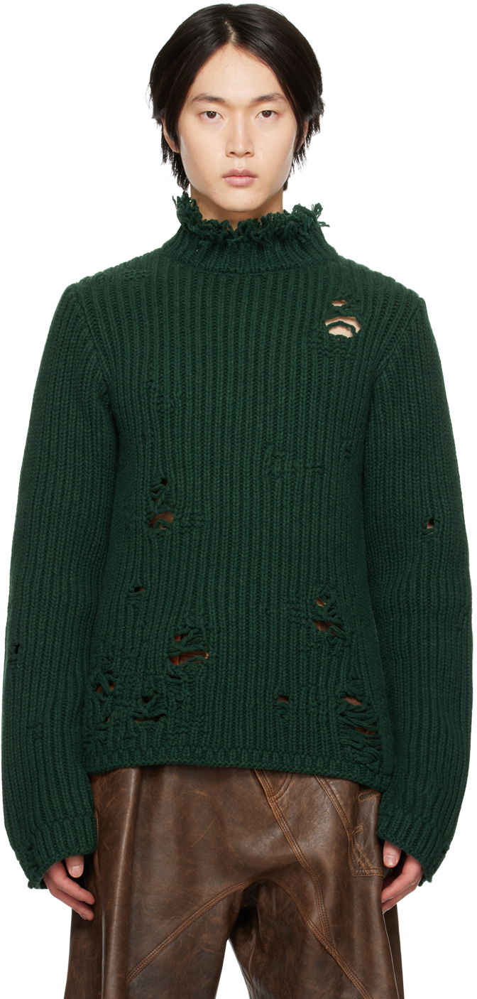 Pleteni pulover JW Anderson Green Distressed Turtleneck Zelena | KW0792-YN0248