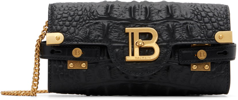 Torba za čez ramo Balmain B-Buzz 23 Croc-Embossed Calfskin Chain Bag Črna | FN0LE596LOBC