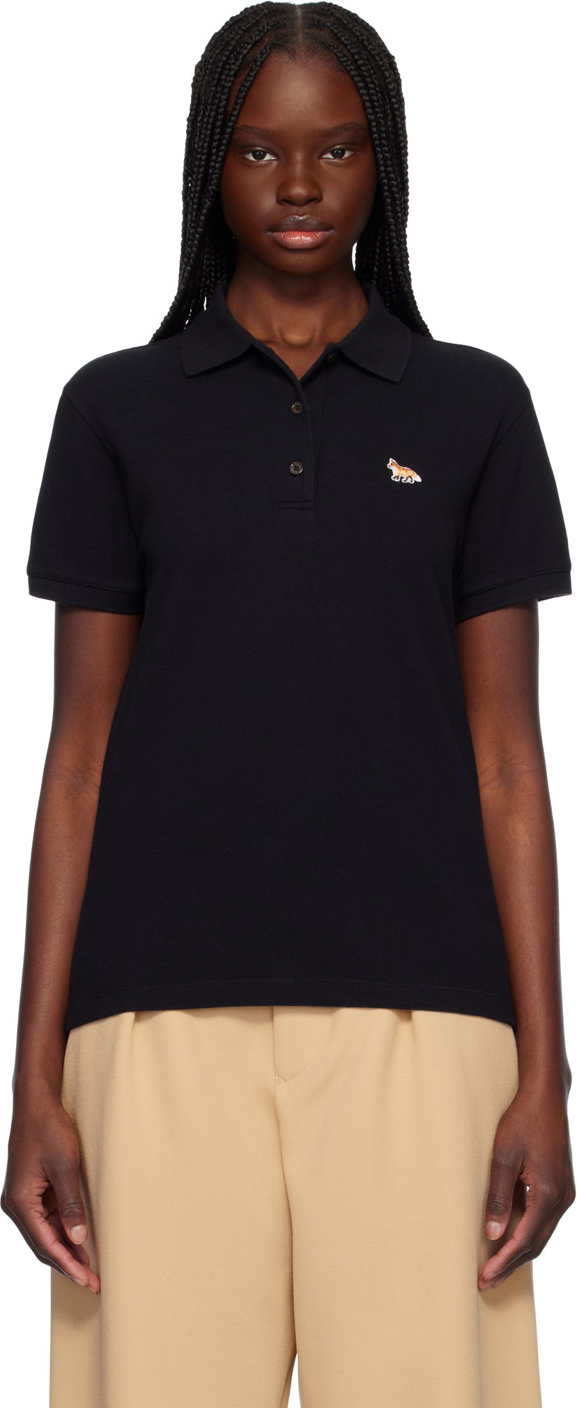 Polo majica MAISON KITSUNÉ Maison Kitsuné Baby Fox Patch Regular Polo Črna | OW00207KJ7010
