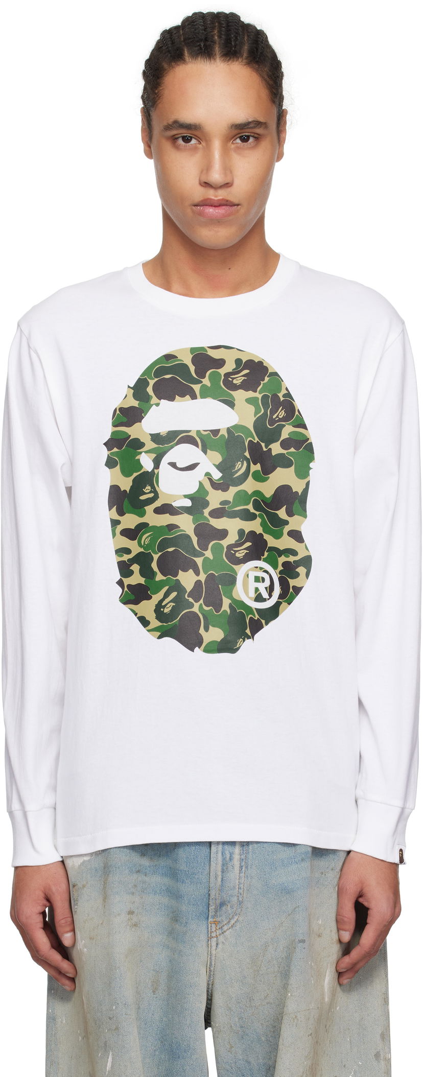 Majica BAPE A Bathing Ape ABC Camo Big Ape Head Long Sleeve T-Shirt Bela | 001LTL301015M