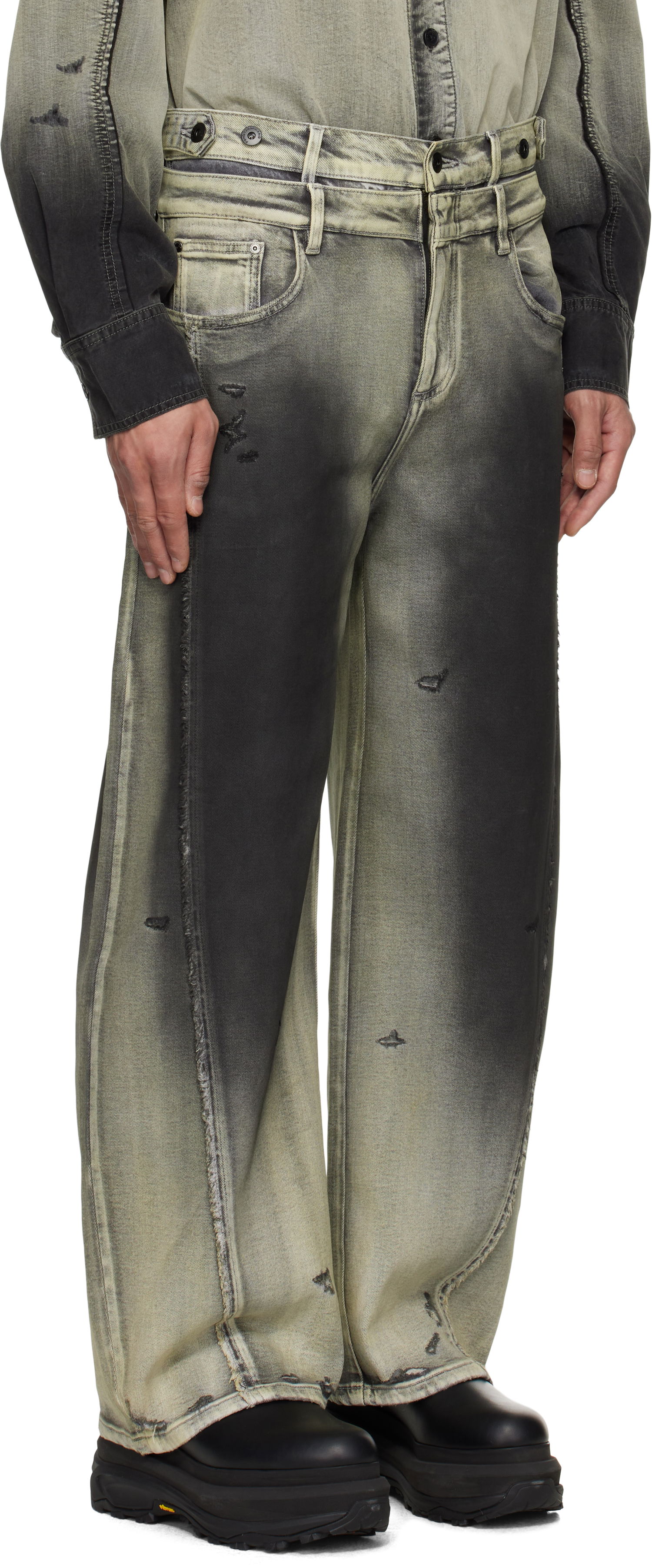 Kavbojke Feng Chen Wang Feng Chen Wang Gradient Deconstruction Washed Jeans Siva | FUS19TR06, 1