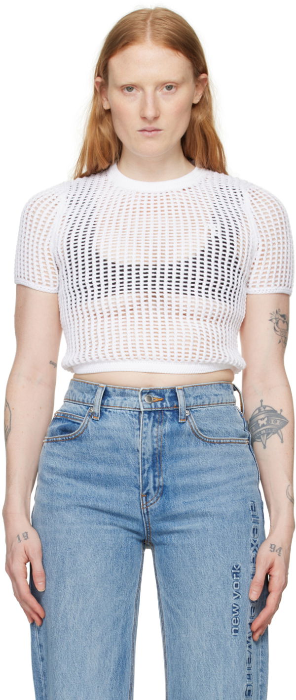 Krop-top Alexander Wang Cropped T-Shirt Bela | 4KC2241018