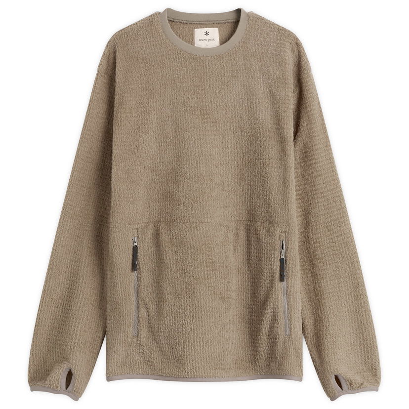 Pulover Snow Peak Textured Thermo Control Crew Neck Pullover with Zippered Pockets and Thumbholes Bež | SW-25AU0050-GRY