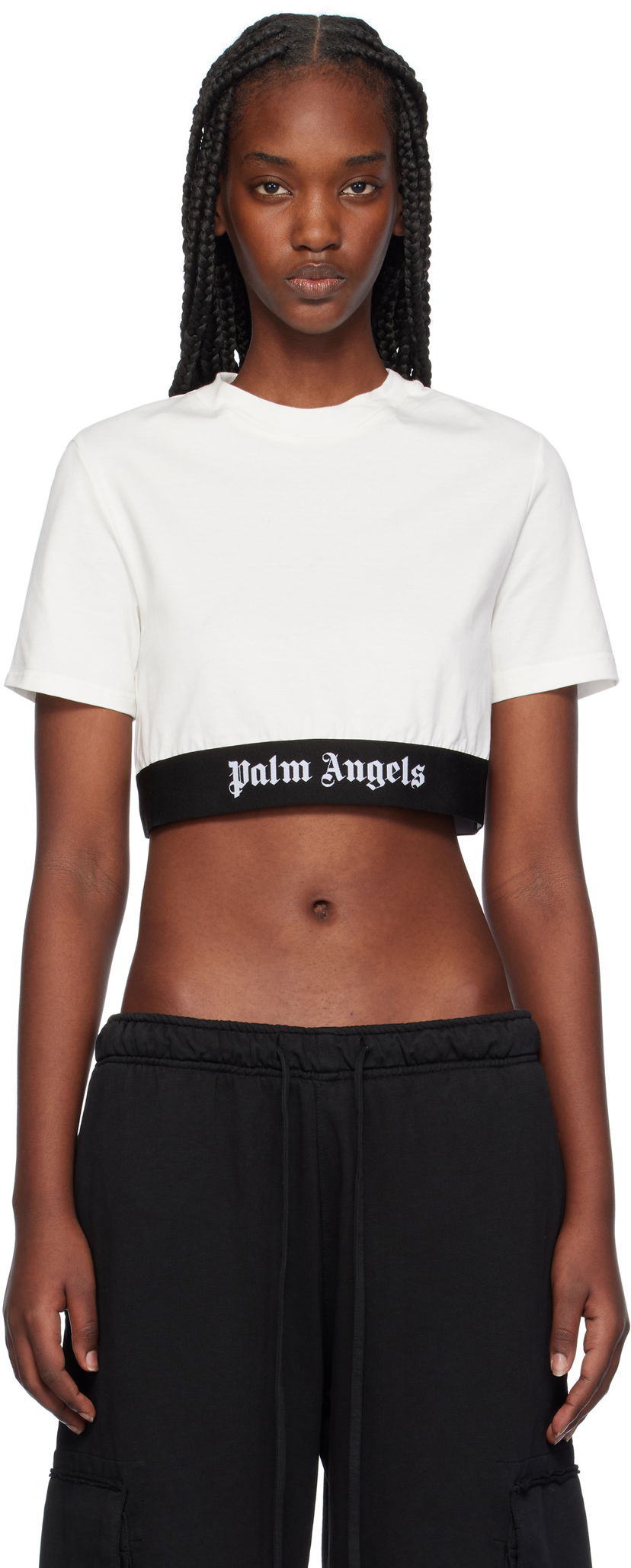 Krop-top Palm Angels Logo Tape Cropped Bela | PWAA067C99JER0010310