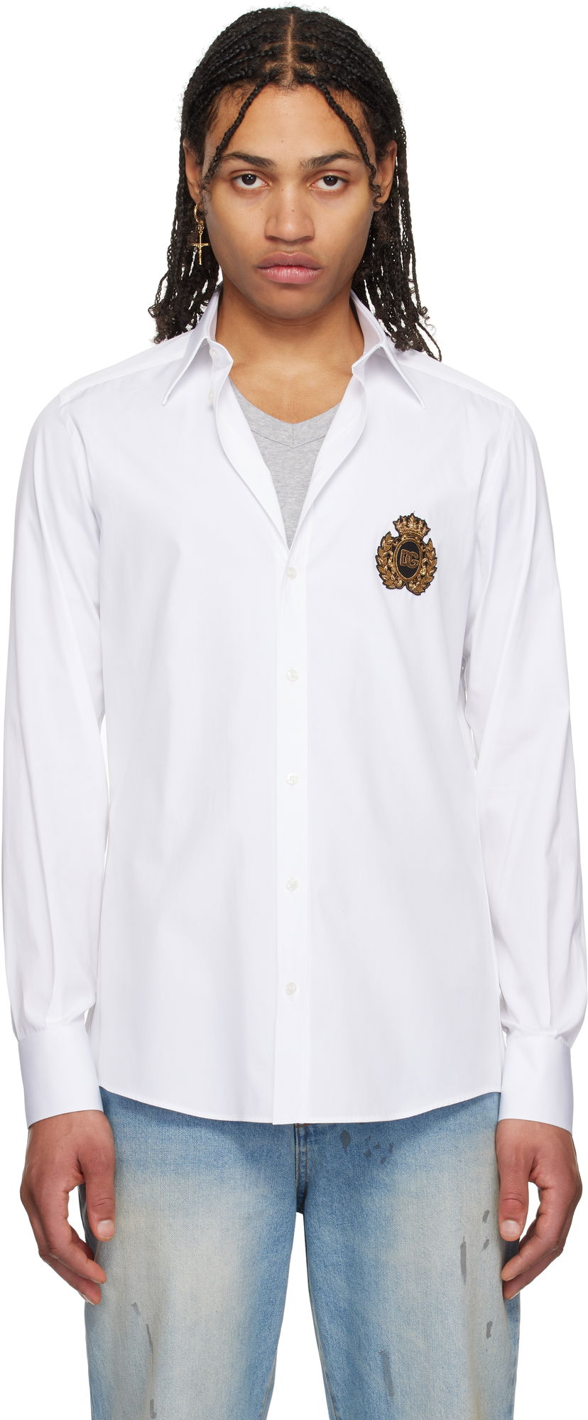 Srajce Dolce & Gabbana Dolce&Gabbana Heraldic Patch Cotton Shirt Bela | G5ML1ZGI757