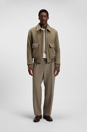 Pleteni pulover BOSS Herringbone Virgin Wool and Cotton Sweater Bež | 50549985, 1