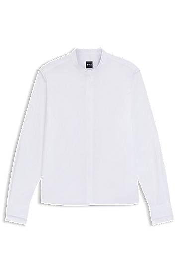 Srajce BOSS Regular-Fit Cotton Poplin Blouse with Concealed Placket Bela | 50543684