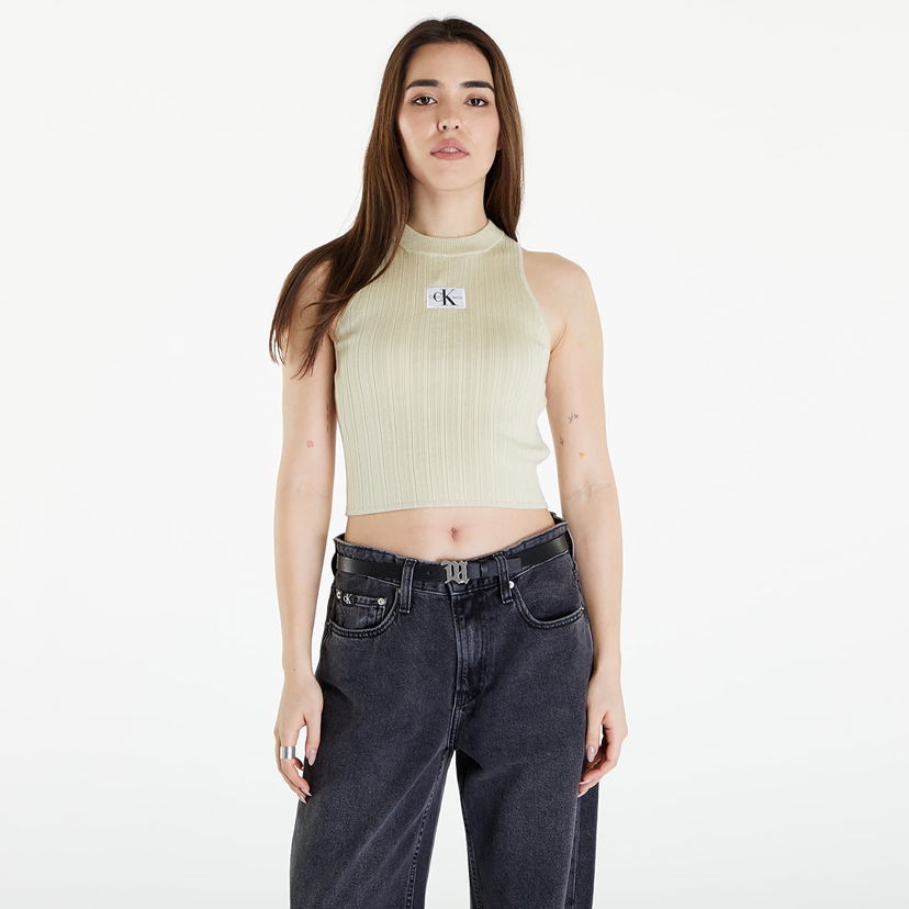 Majica brez rokavov CALVIN KLEIN Woven Label SweaterTank Top Zelena | J20J223151 LFU