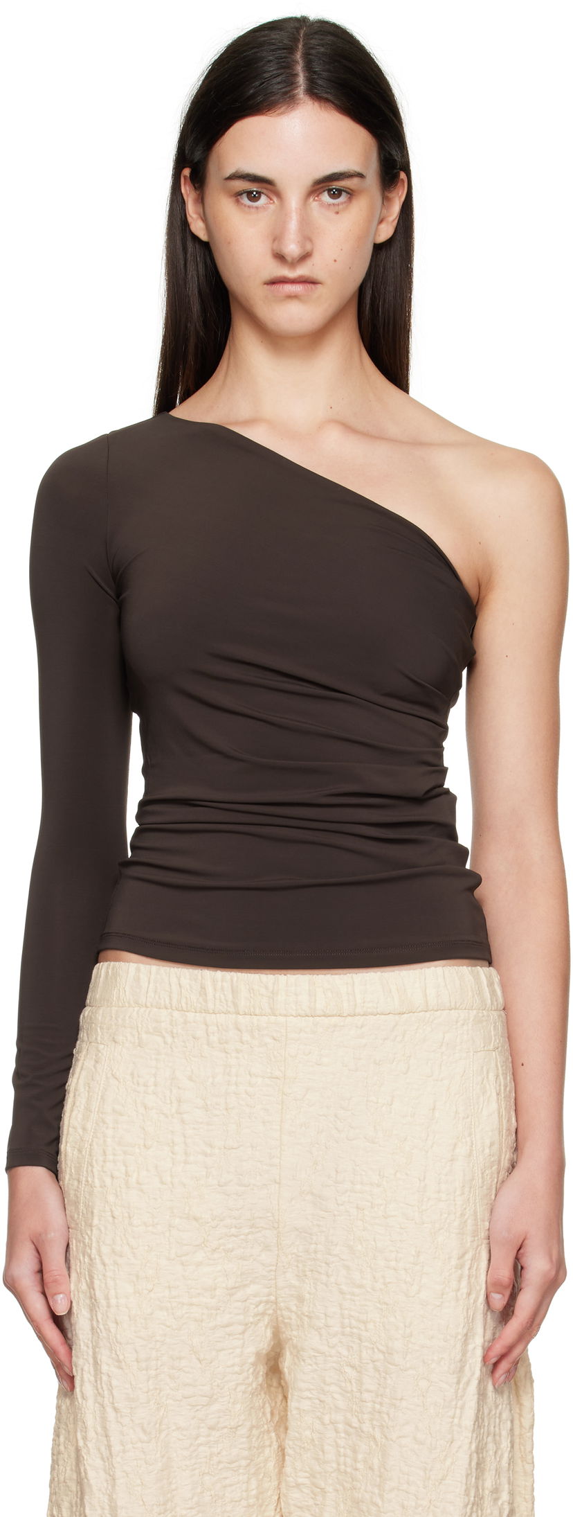 Majica brez rokavov Max Mara Max Mara Spluga One-Shoulder Top Rjava | 2511941012600