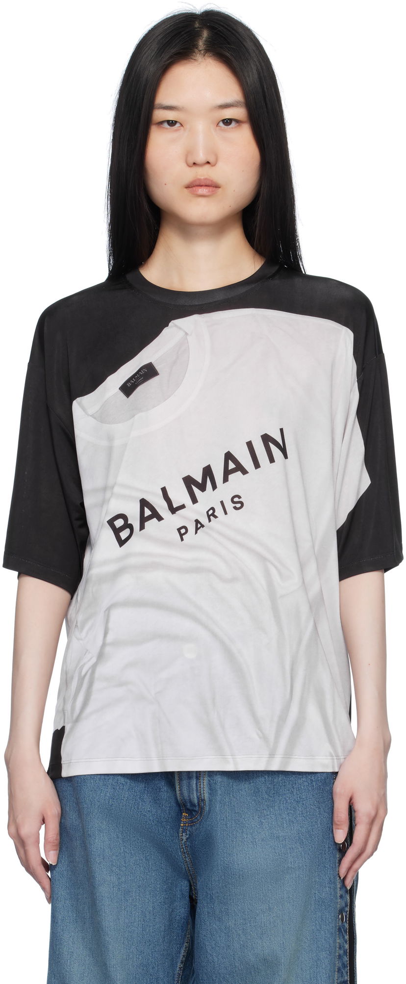 Majica Balmain Loose Fit Optical Illusion Print T-Shirt Črna | EF1EG110GE37