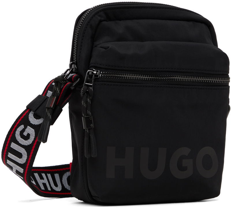 Torba za čez ramo BOSS HUGO Logo-Print Reporter Bag Črna | 50529432, 1