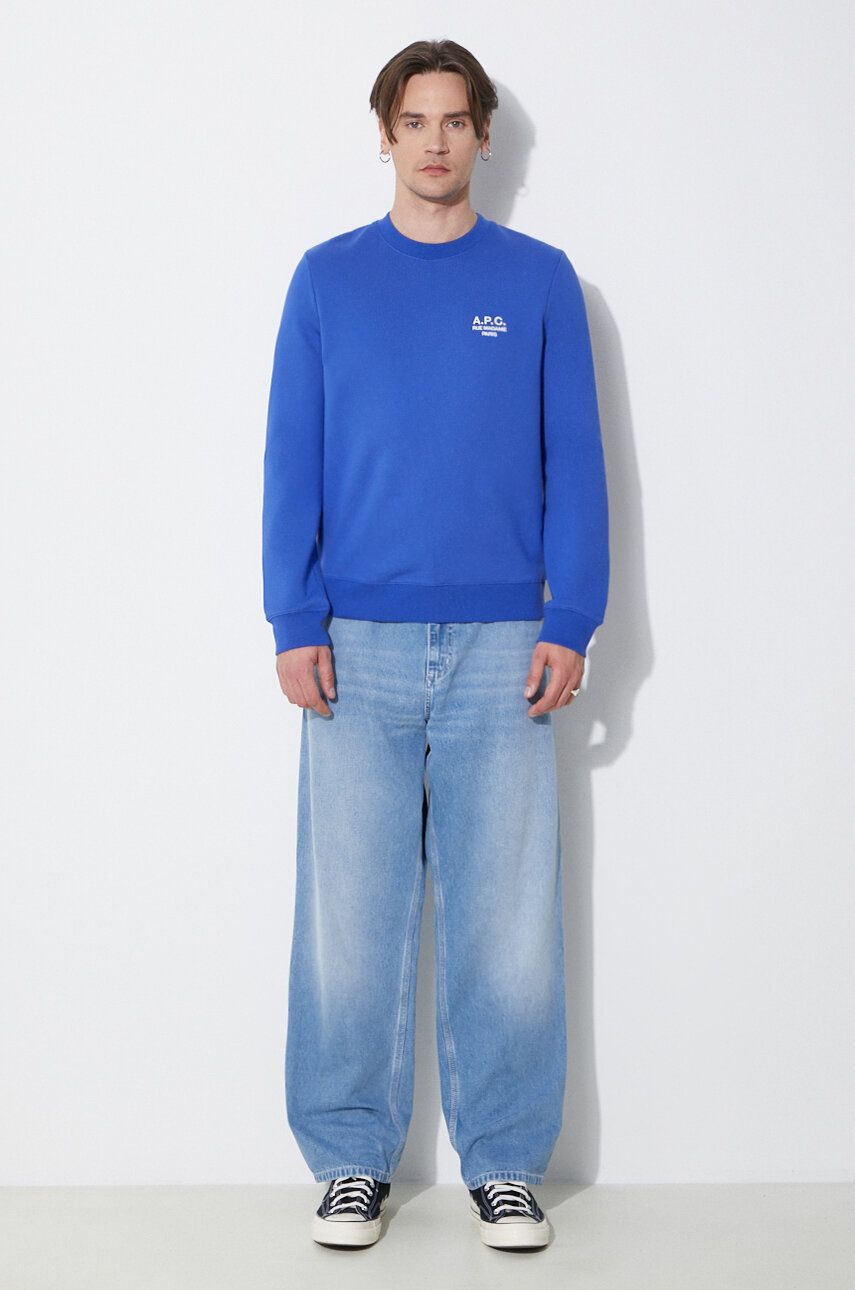 Pleteni pulover A.P.C. A.P.C. Sweat Rider Crewneck Sweatshirt Modra | COEZD.H27699.TIC, 1
