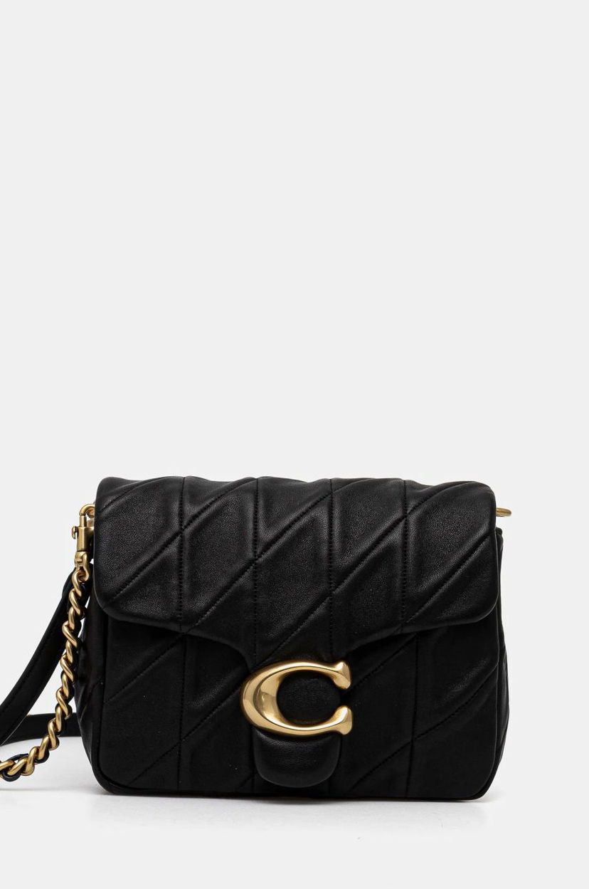 Torba za čez ramo Coach Black Leather Shoulder Bag With Chain Črna | CW629
