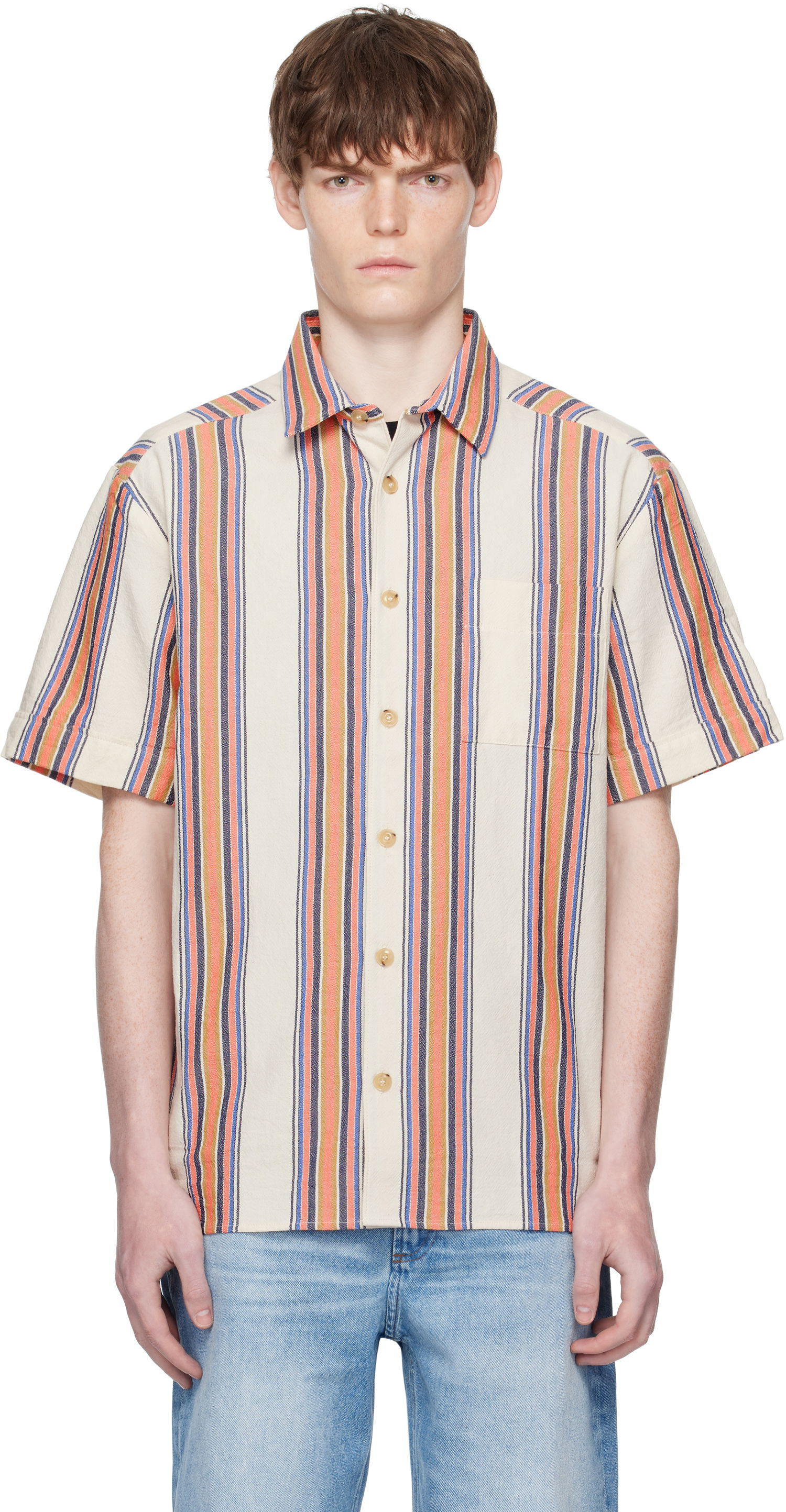 Srajce A.P.C. A.P.C. Ross Striped Linen Short-Sleeve Button-Down Shirt Večbarvna | COHIA-H12541, 0