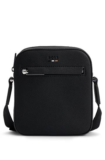 Torba za čez ramo BOSS Grained Faux-Leather Reporter Bag Črna | 50536475