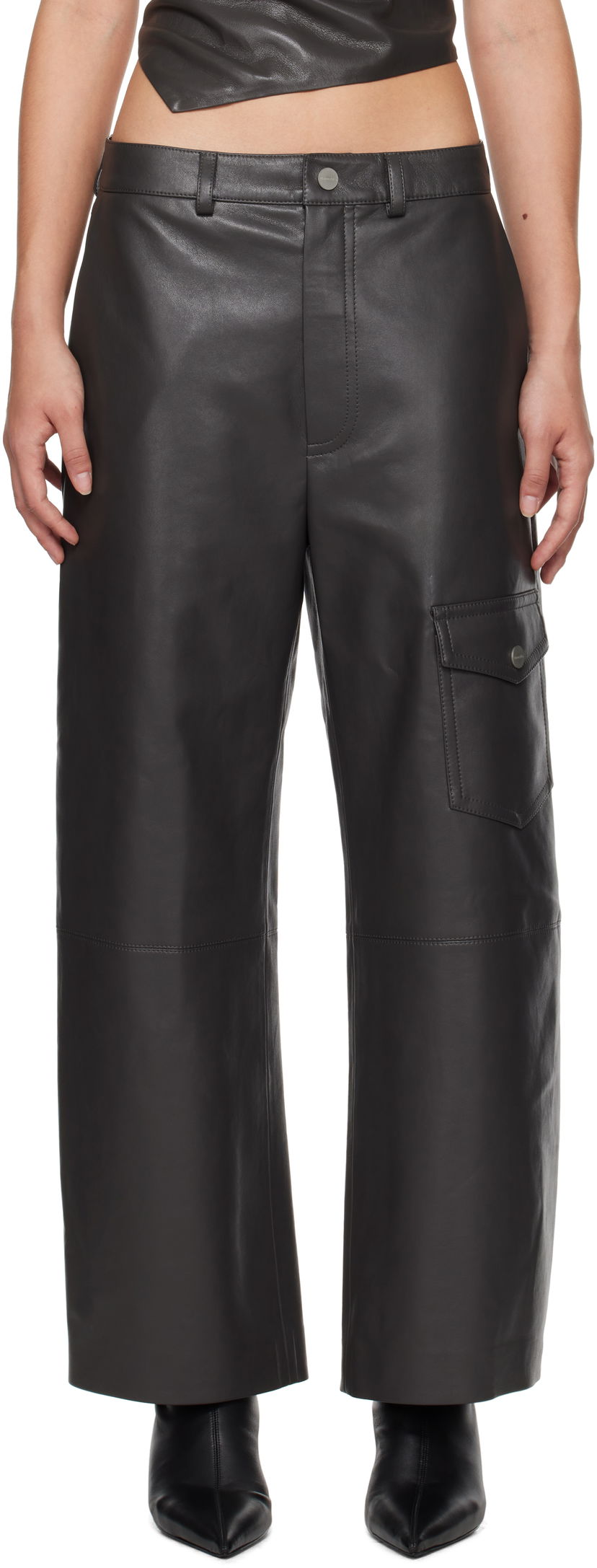 Cargo hlače Nanushka Regenerated Leather Wide Leg Pants Črna | NW24FWPA37869