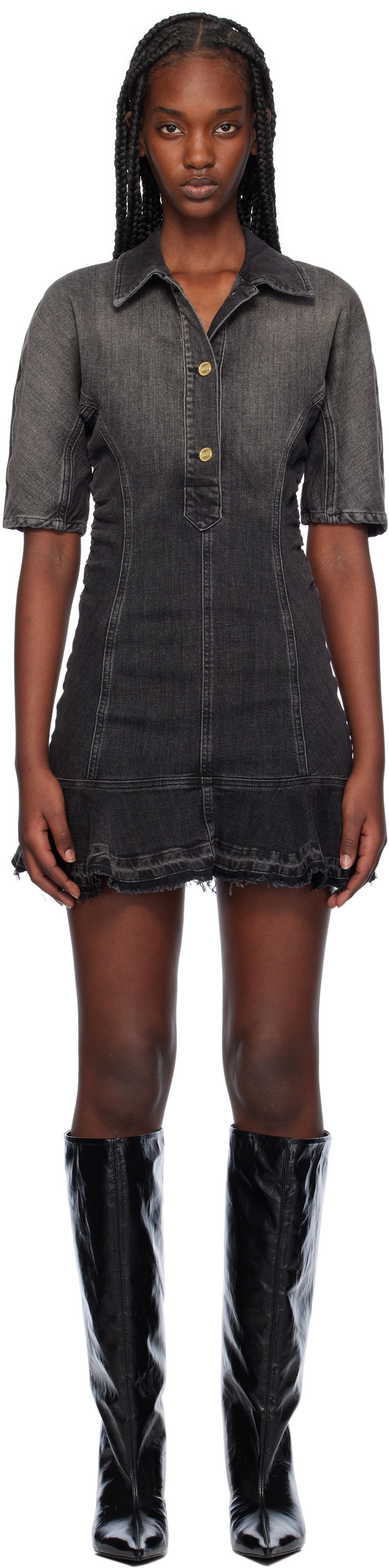 Obleke GANNI Faded Denim Mini Dress Črna | J1539