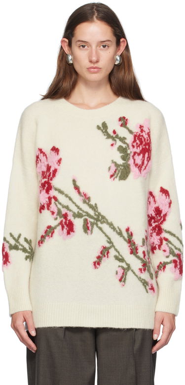 Pleteni pulover Blumarine Blumarine Jacquard Rose Crewneck Sweater Bela | A422M490A, 0