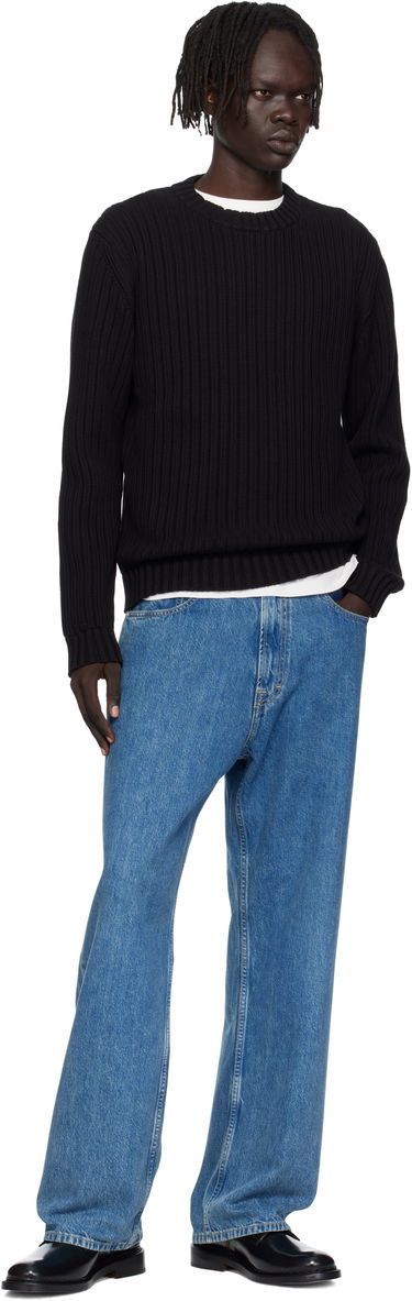 Pleteni pulover BOSS Hugo Embroidered-Logo Ribbed Knit Sweater Črna | 50546863, 3