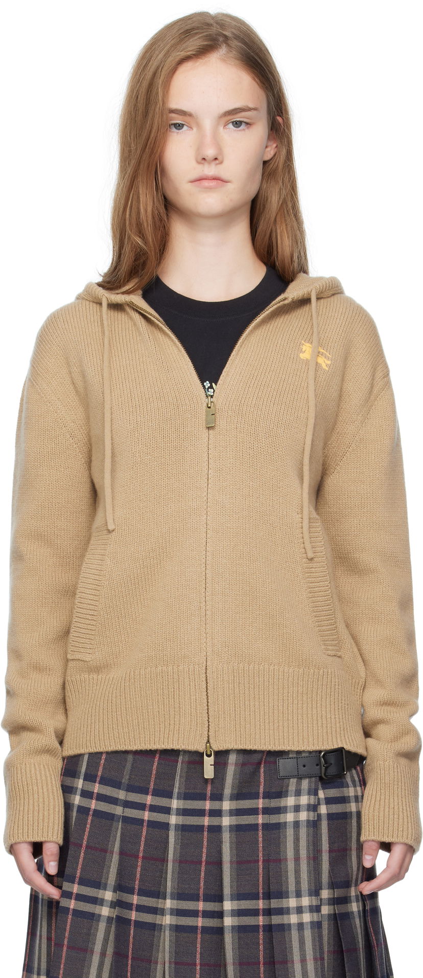 Pulover Burberry Burberry EKD Knit Zip Hoodie Bež | 8110687