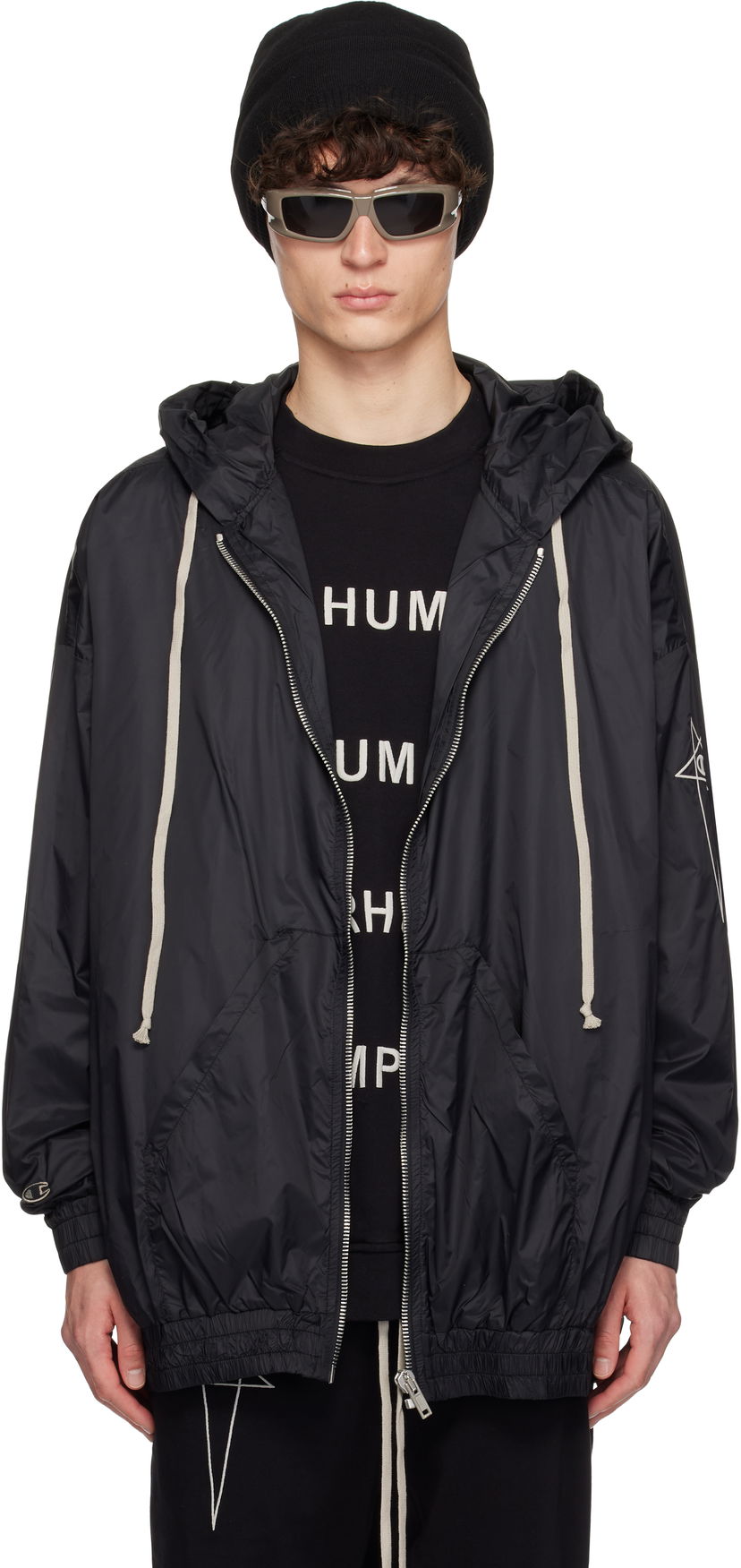Vetrovka Rick Owens Rick Owens Champion Edition Jumbo Jason's Hoodie Črna | CM01E1661 CHNY NYLON