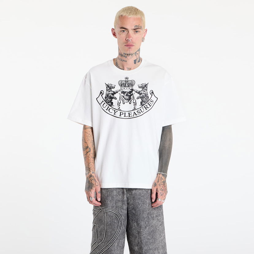 Majica Pleasures PLEASURES Skull Crest Heavyweight T-Shirt Bela | P25JC009-WHITE