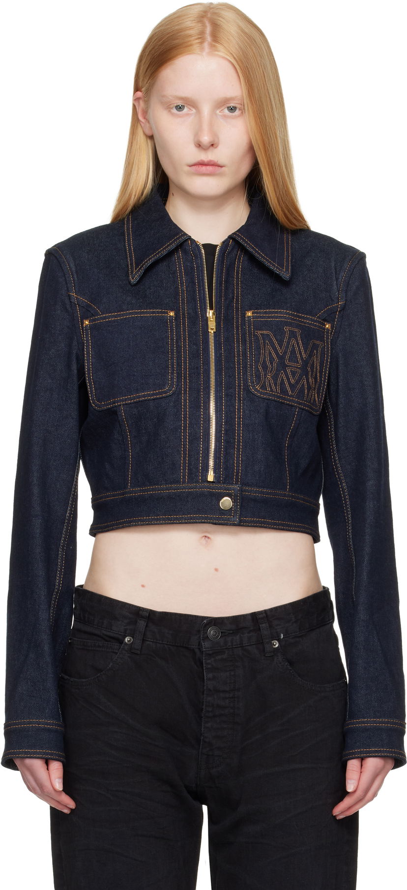 Jakna AMIRI AMIRI Zip Up Cropped Denim Jacket Modra | AWDNWJ1007