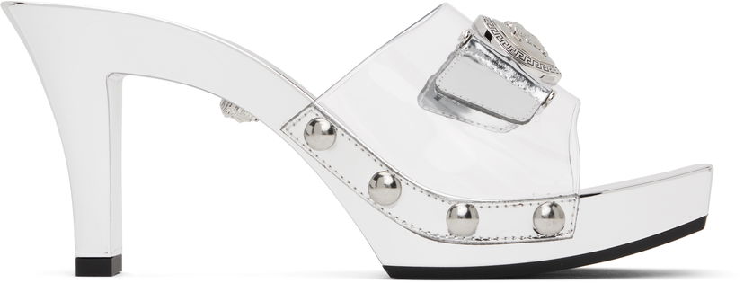 Nega čevljev Versace Versace Medusa Buckle Transparent Heeled Sandals Kovinski | 1014369_1A10007_2T08P