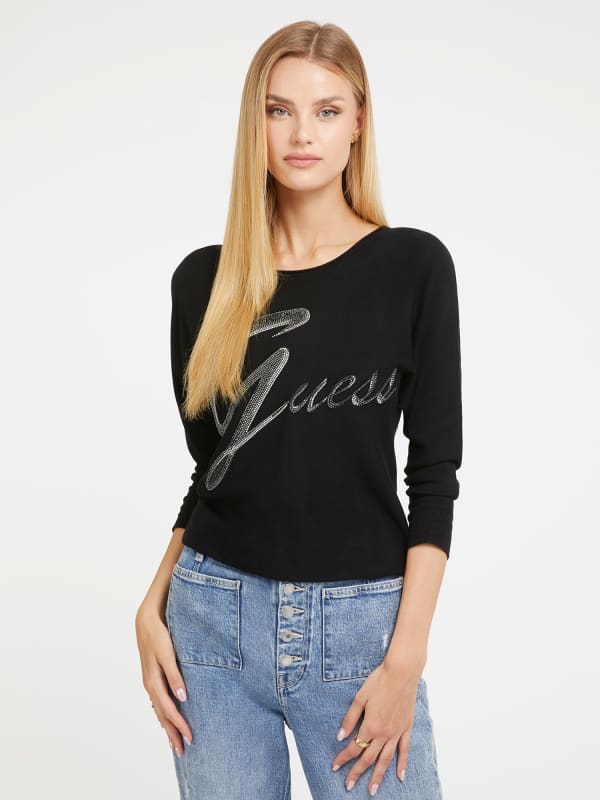 Pulover GUESS Rhinestones Front Logo Črna | W3BR25Z2NQ2, 0