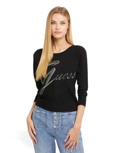 Pulover GUESS Rhinestones Front Logo Črna | W3BR25Z2NQ2