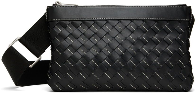 Torba za čez ramo Bottega Veneta Convertible Intrecciato Leather Pouch Črna | 755933V3KI2