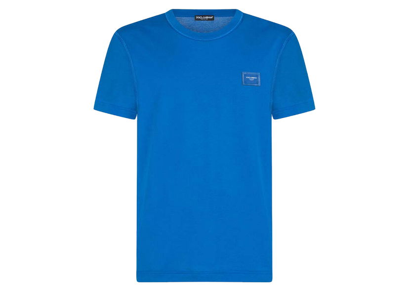 Majica Dolce & Gabbana Cotton Logoed Plaque T-shirt Turquois Modra | G8KJ9TFU7EQB0322