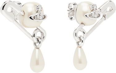 Uhani Vivienne Westwood Vivienne Westwood Claude Pearl Drop Safety Pin Earrings Bela | 62010363-02P103-, 1