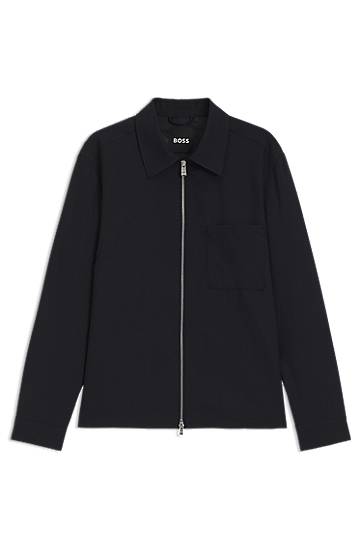 Jakna BOSS BOSS Melange Virgin Wool Relaxed-Fit Overshirt Črna | 50546339