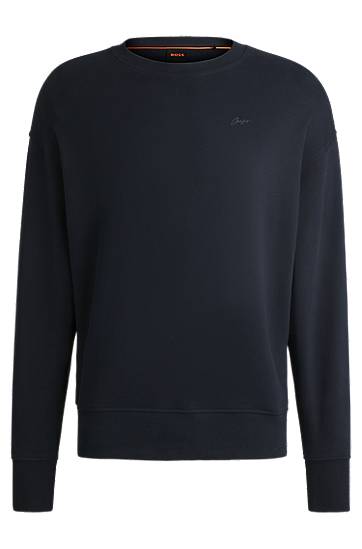 Pleteni pulover BOSS Slim-Fit Cotton-Terry Sweatshirt Mornarica | 50534821