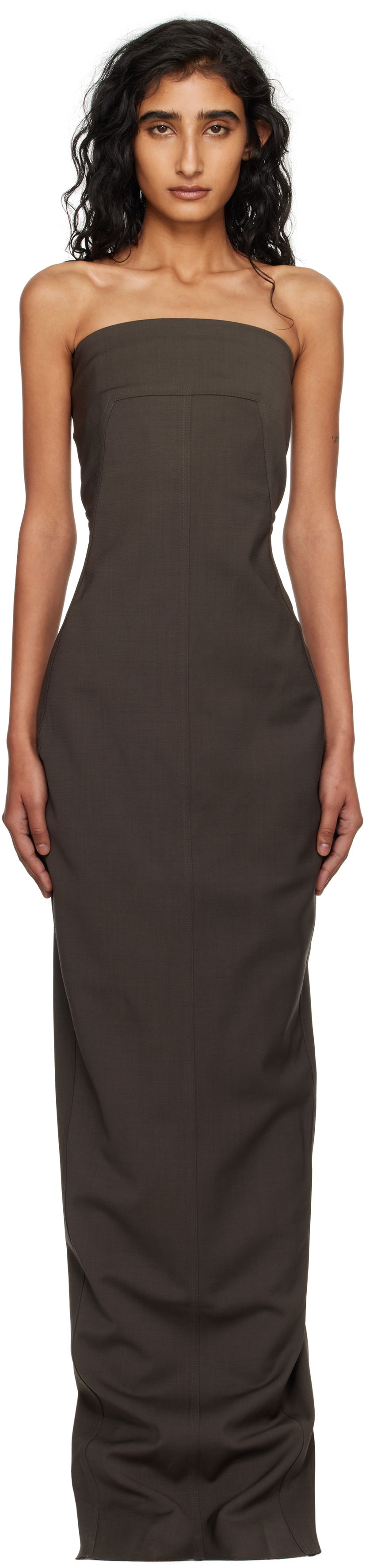 Obleke Rick Owens Rick Owens Concordians Bustier Maxi Dress Rjava | RP02E4524 WST