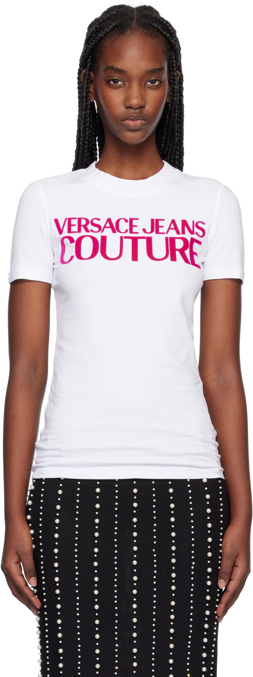 Majica Versace Institutional Logo T-Shirt Bela | E77HAHL01_ECJ02L