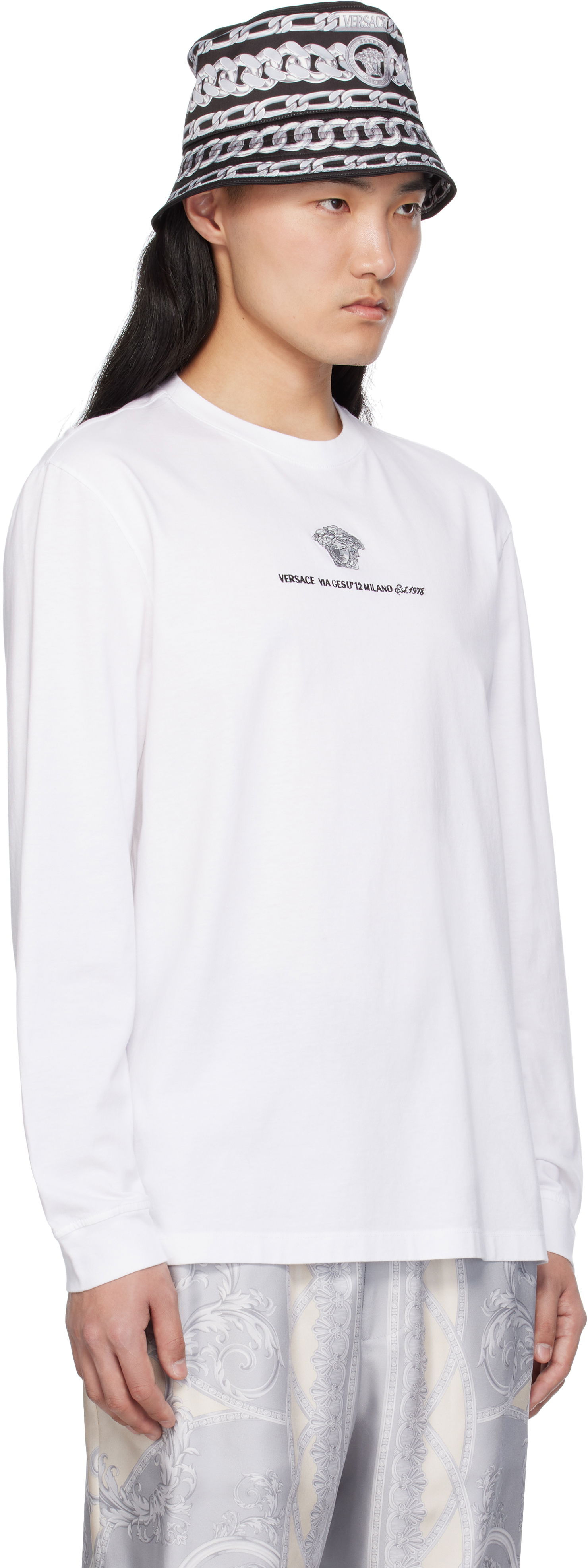 Majica Versace Versace Medusa Embroidered Long Sleeve T-Shirt Bela | 1013947_1A11054, 1