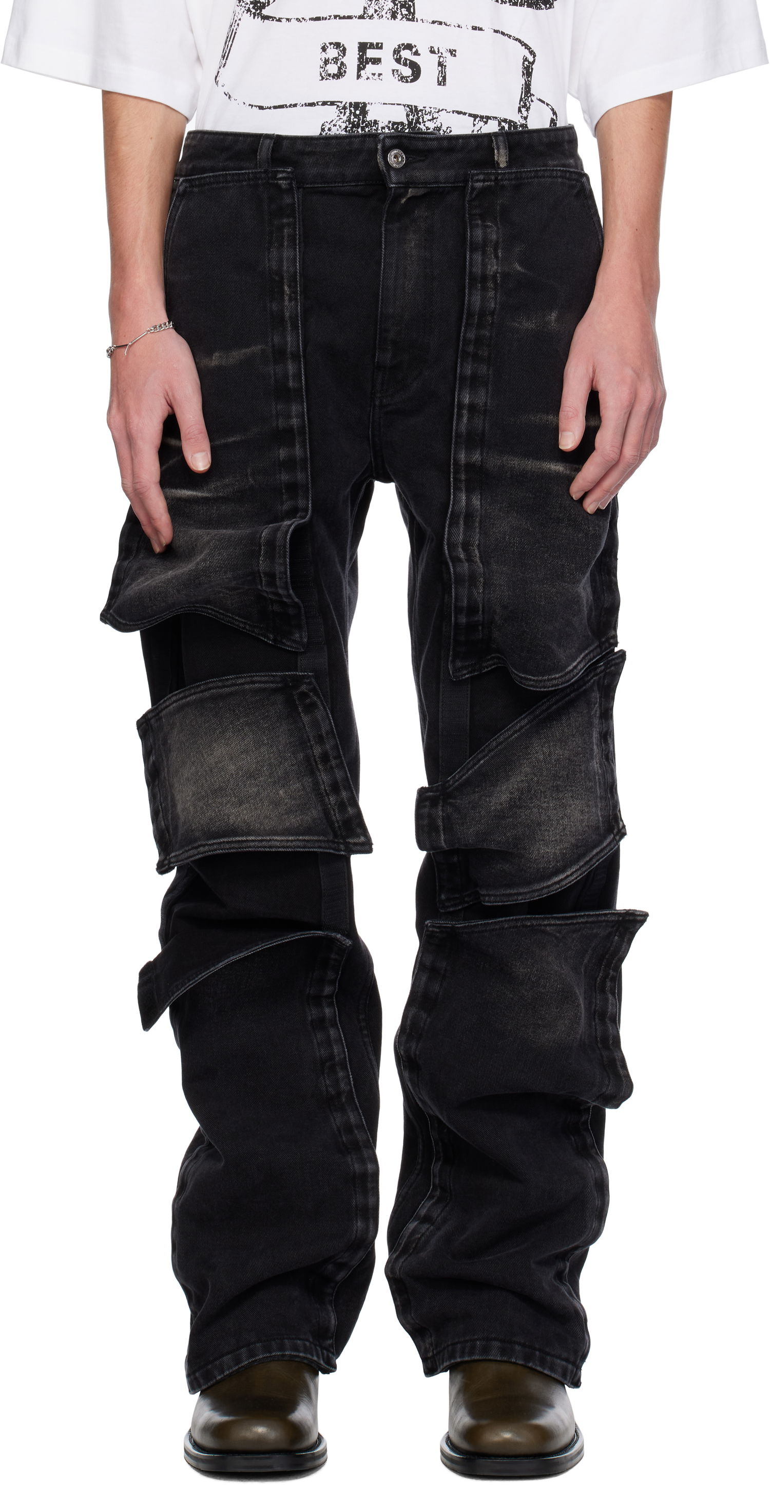 Cargo hlače Y/PROJECT Velcro Multi Panel Jeans Črna | 207PA020, 0